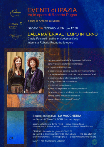 Locandina per la intervista di Cinzia Folcarelli a Roberta Pugno nel programma della mostra Attraversare l'Invisibile