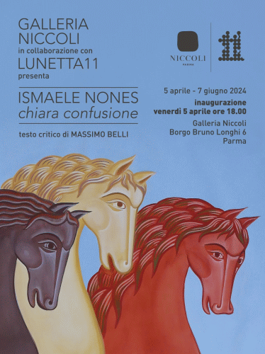 Locandina della mostra chiara confusione con opere di Ismaele Nones