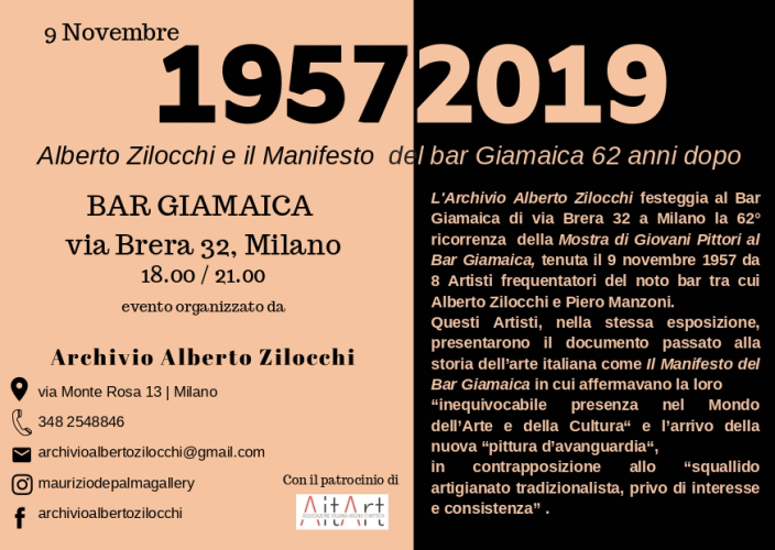 Locandina della rassegna Alberto Zilocchi e il Manifesto del Bar Giamaica 62 anni dopo