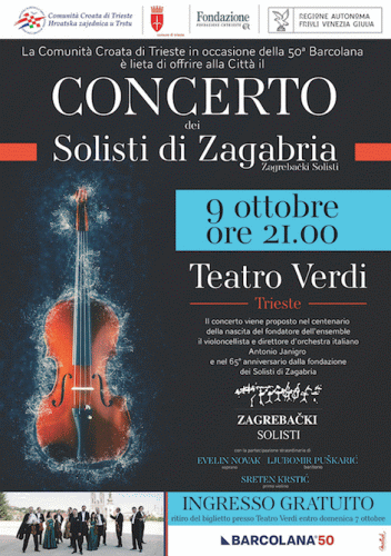 Locandina del concerto dell'ensemble internazionale dei Solisti di Zagabria al Teatro Verdi di Trieste