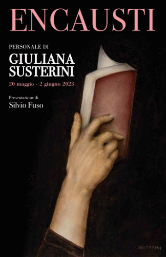 Locandina della mostra Encausti con opere di Giuliana Susterini allestita a Venezia alla Galleria delle Cornici