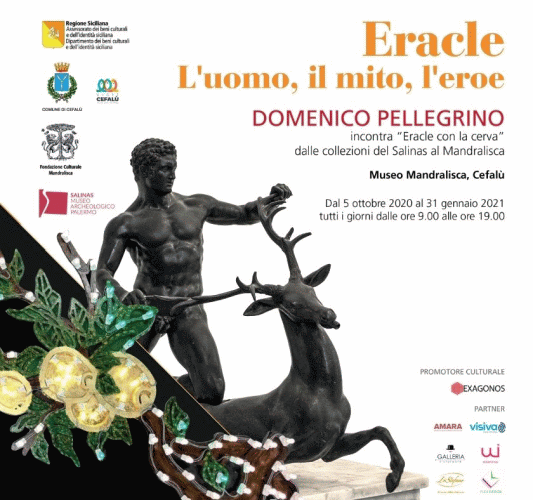 Locandina della mostra Eracle l'Uomo, il Mito, l'Eroe al Museo Mandralisca di Cefalù in Sicilia nella provincia di Palermo