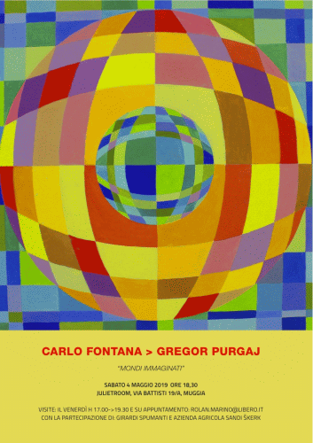 Locandina della mostra Mondi Immaginati con opere di Gregor Purgaj e Carlo Fontana