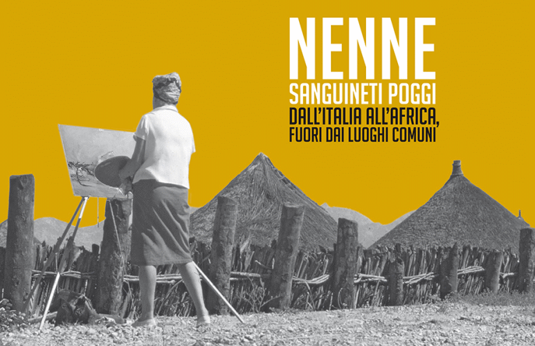 Locandina della mostra su Nenne Sanguineti Poggi a Mantova alla Galleria Arianna Sartori