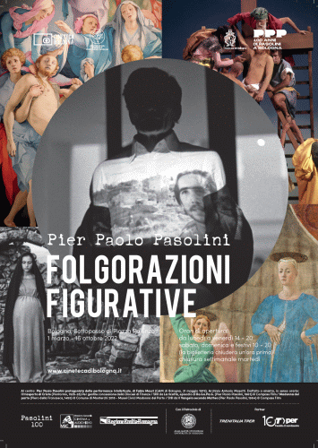 Locandina della rassegna d'arte Folgorazioni figurative dedicata all'opera di Pier Paolo Pasolini