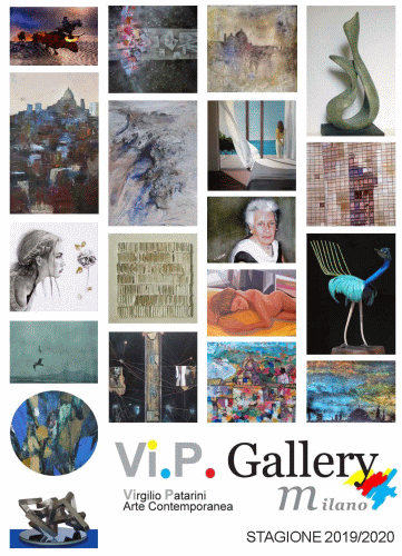 Locandina della presentazione del del catalogo della Vi.P. Gallery Milano tra il 2019 e il 2020