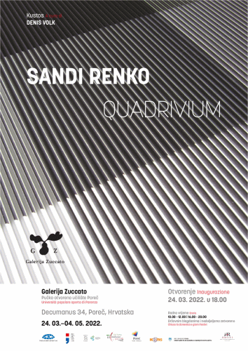 Locandina della mostra Quadrivium con opere di Sandi Renko alla Galleria Zuccato di Parenzo in Croazia