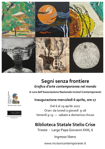 Locandina della mostra Segni senza frontiere alla Biblioteca Statale Stelio Crise di Trieste