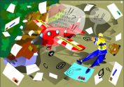Opera di computer graphic di cm100x70 denominata Postino volante realizzata da Marco Miot nel 2006