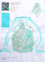 Bozzetto di cm.50x35 per il costume di Belinda nella Didone ed Enea di H. Purcell realizzato da Marianna Accerboni nel 1987 a tecnica mista su carta