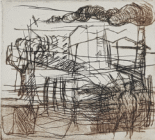 Opera incisoria in puntasecca di 90x100 mm realizzata da Mario Alimede nel 2019 denominata Periferia