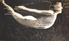 Dipinto a olio e smalto su tela di cm 130x220 denominato Voler Volare realizzato da Mauro Martoriati nel 2010 in una foto scattata da Nanni Spano