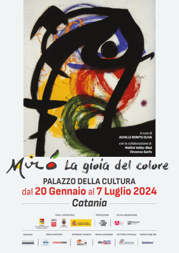 Locandina della mostra al Palazzo della Cultura di Catania con opere di Mirò
