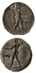 Moneta in argento della zecca di Kaulonia risalente al VI secolo avanti Cristo