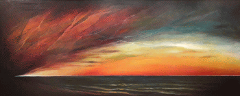 Idropittura e laccatura finale su tavola di cm 175x75 denominata Tramonto marmoreo realizzata da Monica Kirchmayr nel 2021