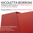 Locandina della mostra Purezza Meccanica Pittura Plastica con opere di Nicolatta Borroni