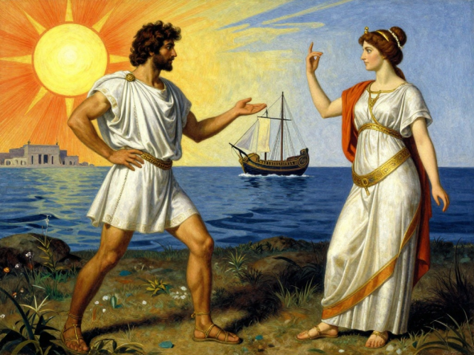 Composizione denominata L'Odissea, Ulisse e la Sicilia ideata con il supporto di un programma di sviluppo tramite Intelligenza Artificiale