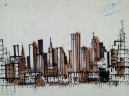 Dipinto a tecnica mista su cartoncino di cm 24.5x69 denominato Navi realizzato da Pino Pascali nel 1960 dalla Collezione Colossi Arte Contemporanea di Brescia