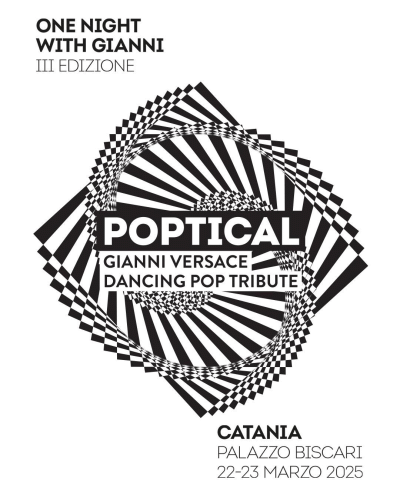 Locandina della rassegna d'arte Poptical Gianni Versace Dancing Pop Tribute
