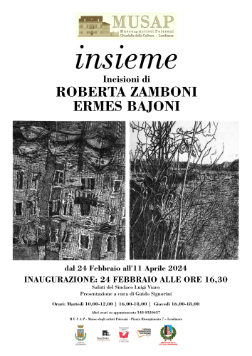 Locandina della mostra Insieme con incisioni di Ermes Bajoni e Roberta Zamboni