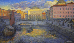 Dipinto a olio su tela di cm 90x150 denominato Canal Grande a Trieste realizzato da Roberto Budicin nel 2022