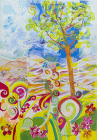 Collage a tecnica mista con acrilico su tela di cm 50x70 denominato Albero realizzato da Elena Frazzetto nel 2024