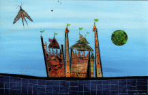 Dipinto a tecnica mista su MDF di cm 45x64 denominato Citta Invisibile 1 realizzato da Toni Zanussi nel 2014