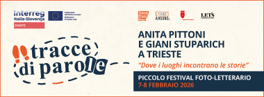 Locandina della rassegna Tracce di Parole Anita Pittoni e Giani Stuparich a Trieste