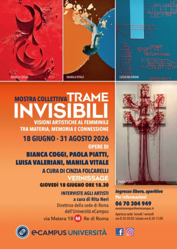 Locandina della mostra Trame invisibili _ Visioni al femminile tra materia, memoria e connessione