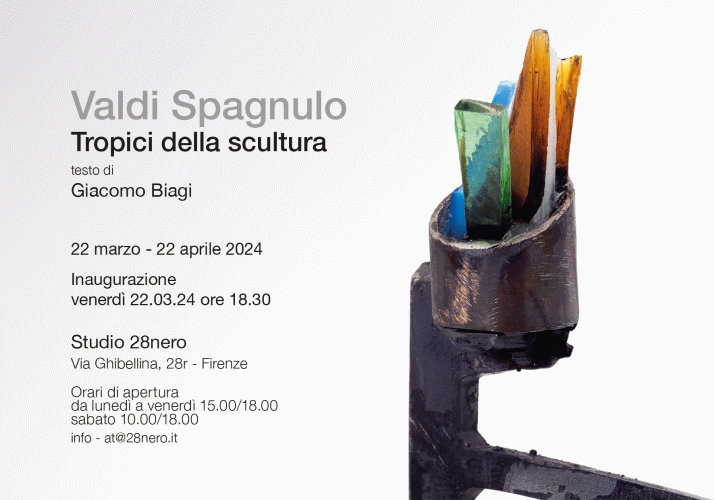 Locandina della mostra Tropici della scultura con opere di Valdi Spagnulo