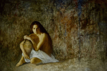 Dipinto a olio su tela di cm 100x150 denominato Il vaso di Pandora realizzato da Zhou Zhiwei nel 2024